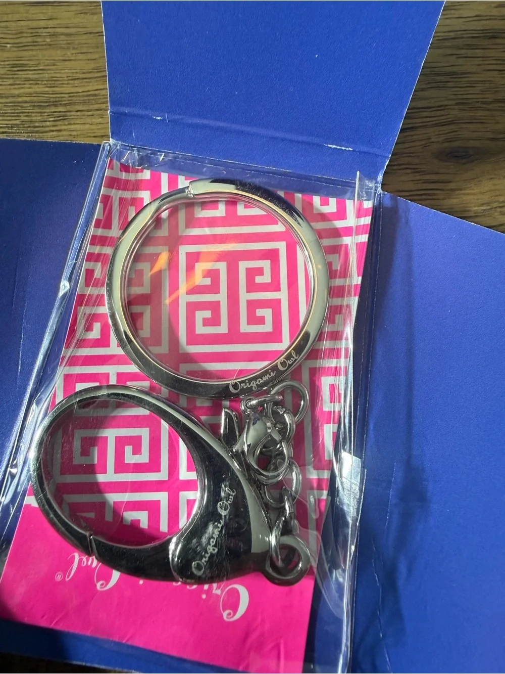 Origami Owl Silver Keyring and Lobster Clasp Set with Pink Backing